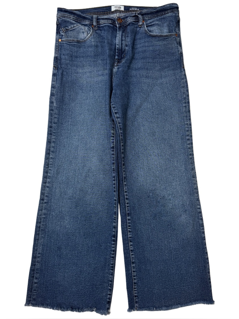 {Kensie} "The Kaya High Rise Wide Leg" Blue Loose Baggy Raw Hem Jeans WJ529
